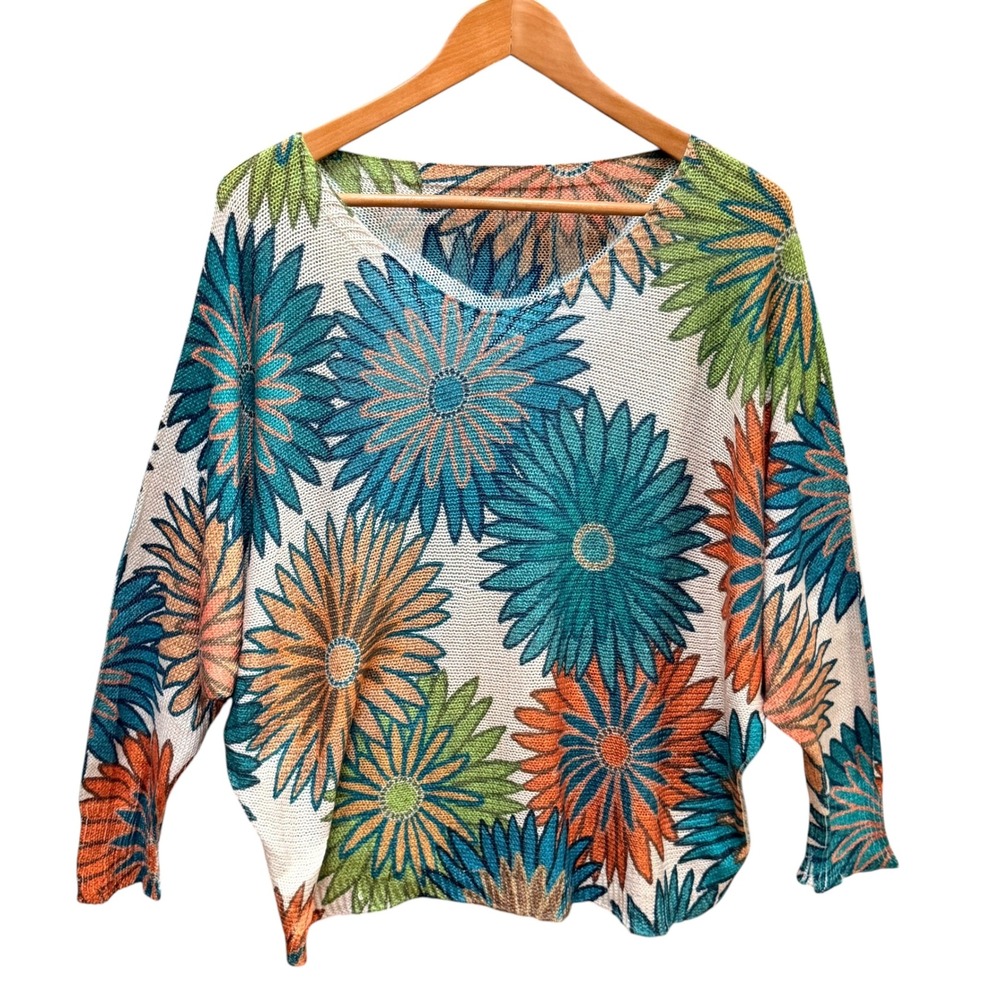 Boutique Sweater‎ Womens OS Multicolor Floral Italy Dolman Sleeve Knit Top